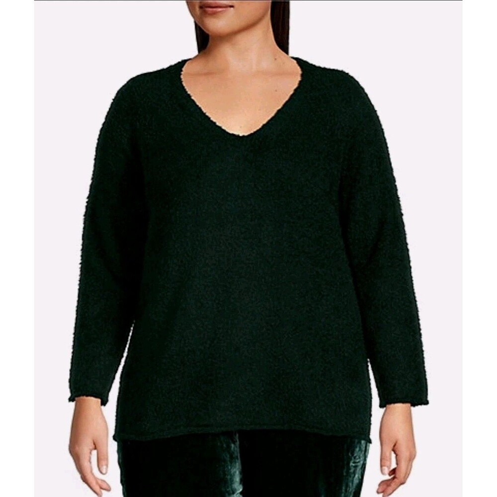Eileen Fisher Organic Cotton Eyelet Sweater Womens Size Large Green Fall Winter
